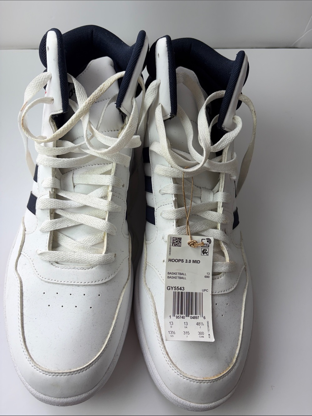 Hoops 3.0 Mid White Navy Basketball Sneakers